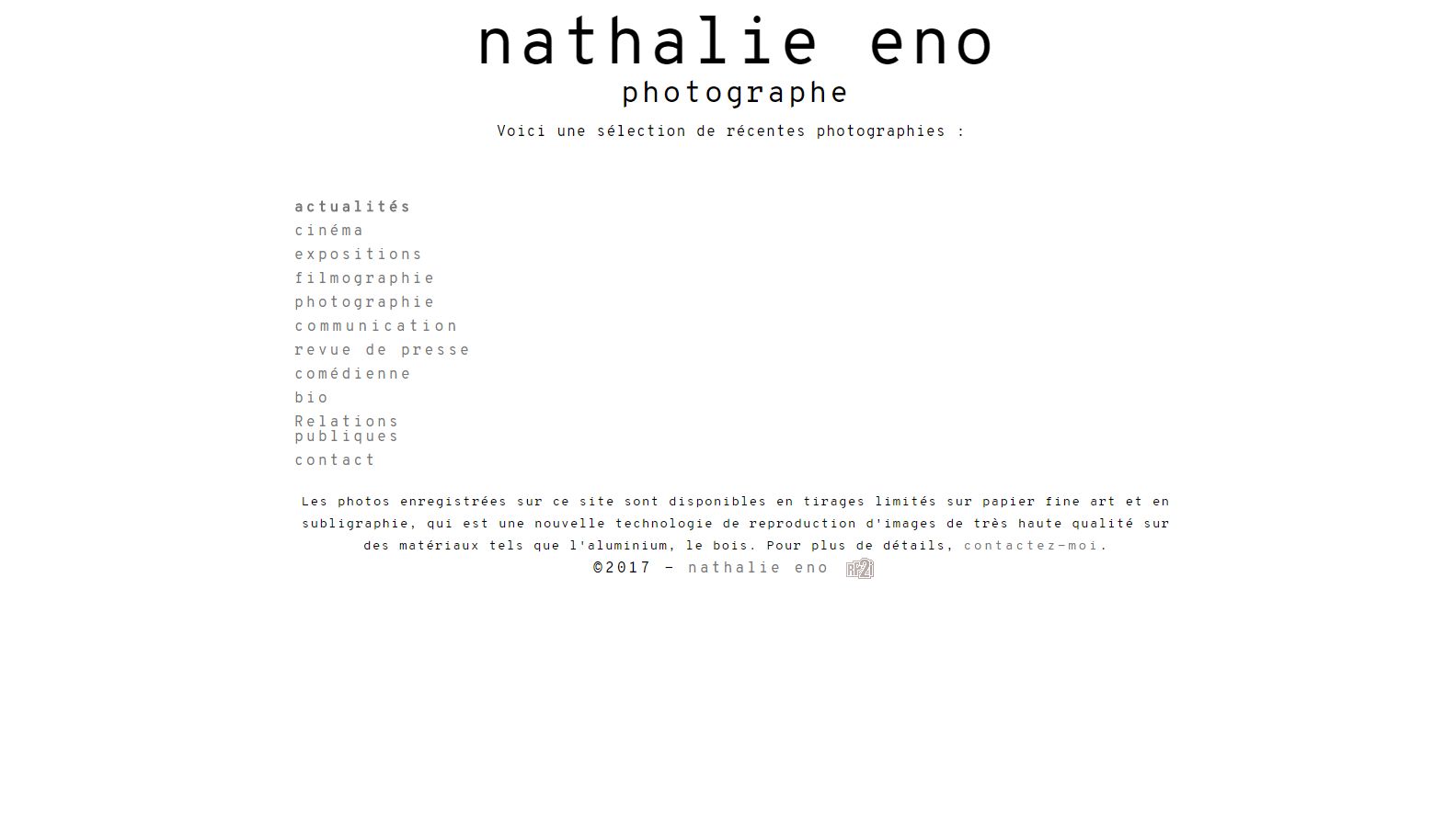 Réalisation RP2I (Romaric Pibolleau): Nathalie ENO - Charte graphique<br>Site web avec double diaporama à gestion autonome